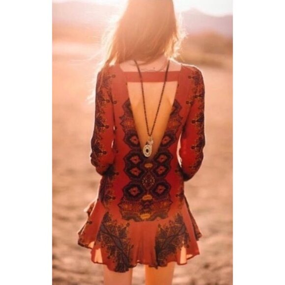 NWOT Free People Boho White & Blue Printed Tunic Mini Dress - Picture 11 of 15